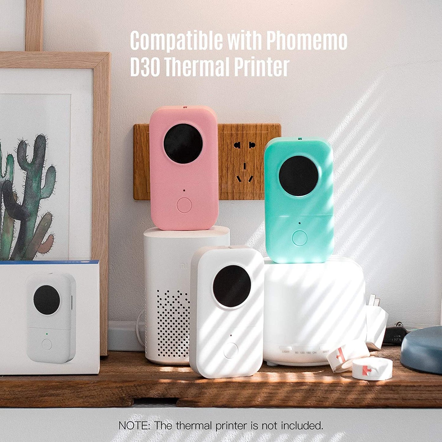 Phomemo D30 Label Maker Clear Tape, Black on Transparent Sticker Thermal Paper, Pre-Cut Self-Adhesive Label Tapes, 14 x 30mm /0.55 x 1.1 Inch (1/2" x 1 1/8") 210 Tapes/Roll, 6-Roll