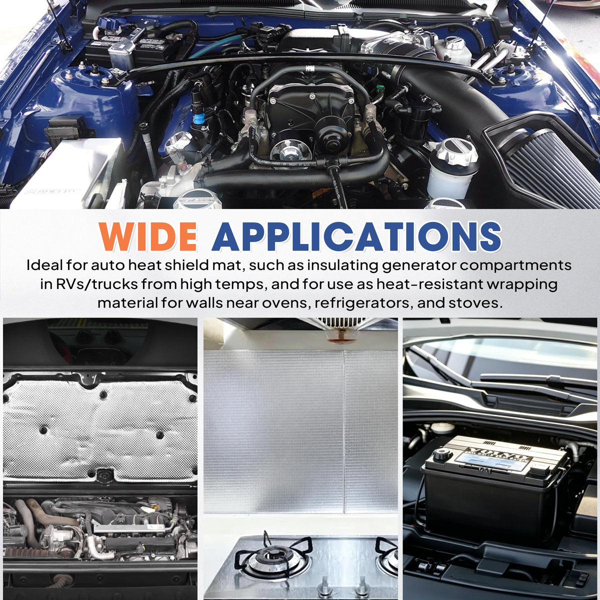 Automotive High Temperature Resistant Heat Shield Mat Aluminum Foil Ceramic Fiber Material Up to 2280℉ for Thermal Protection(Self Adhesive-1/8" X 15" X 24") 1/8" X 15" X 24”