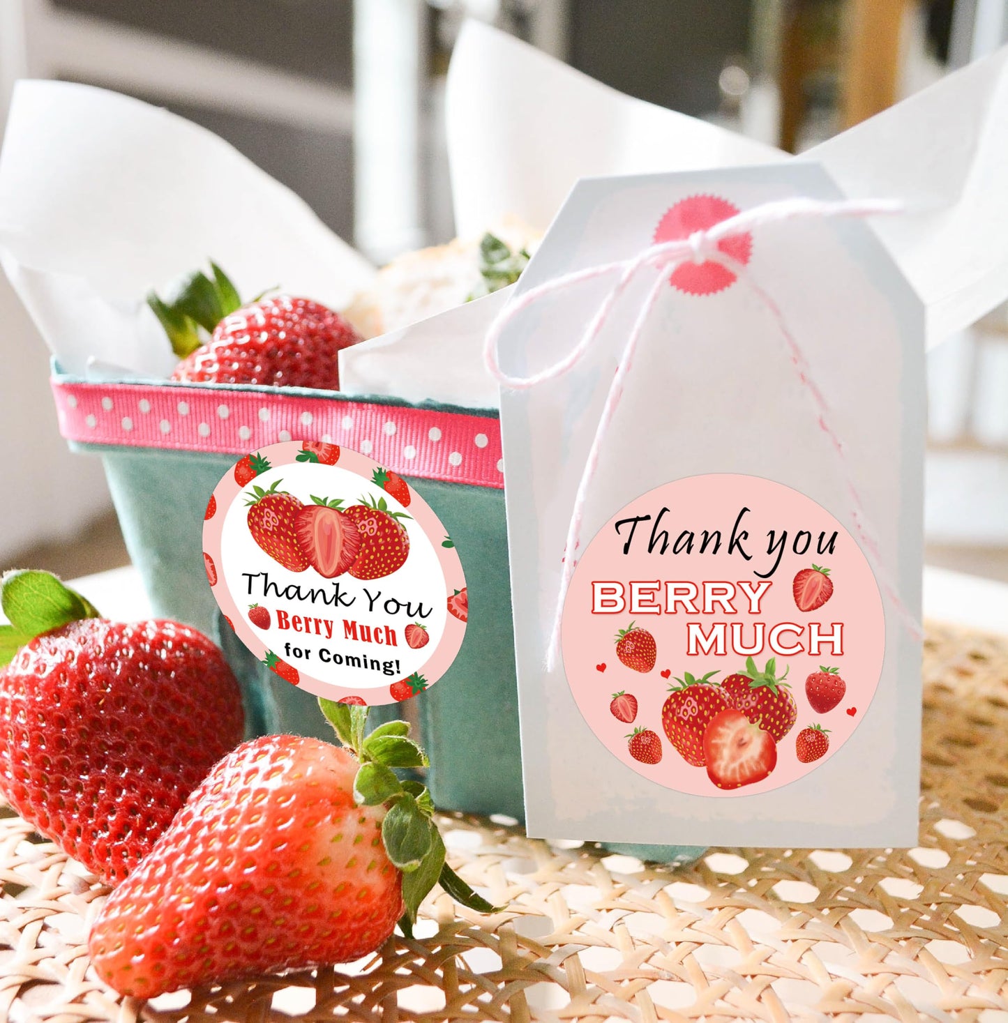 Strawberry Thank You Berry Much for Coming Sticker 1.5 inch Sweet Strawberry Thank You for Celebrating with Us Gift Presents Labels for Birthday Party Favor120pcs (Pink, 1.5 inch) Pink