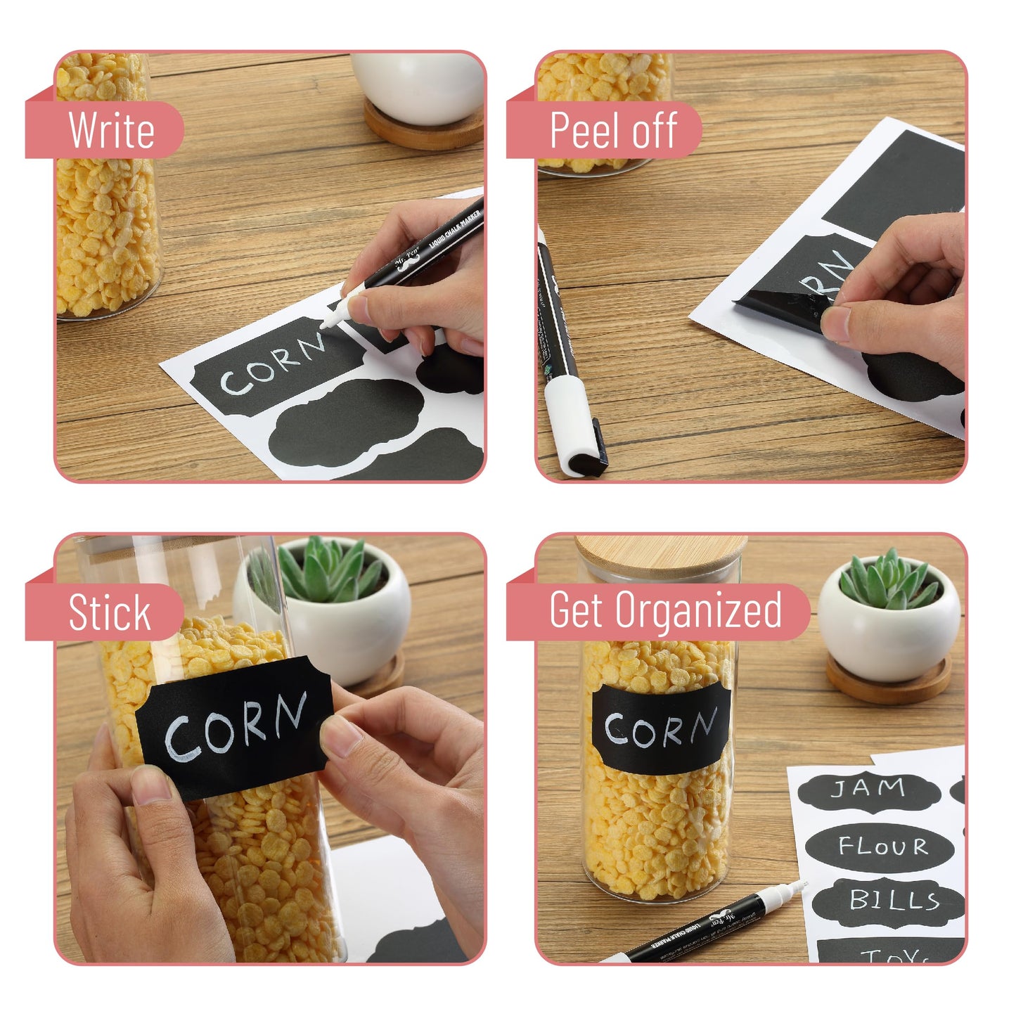 Mr. Pen- Chalkboard Labels, 100pc, Assorted Shapes, 1 White Chalk Marker and Small Towel 100 pcs