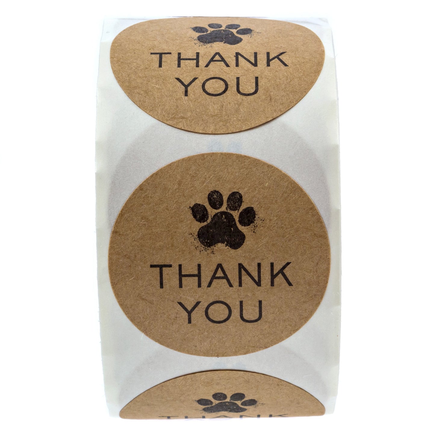 1.5" Round Brown Kraft Paw Print Thank You Stickers / 500 Dog Paw Print Thank You Labels Roll/Dog Cat Pet Animal Thank You Sticker/Made in The USA