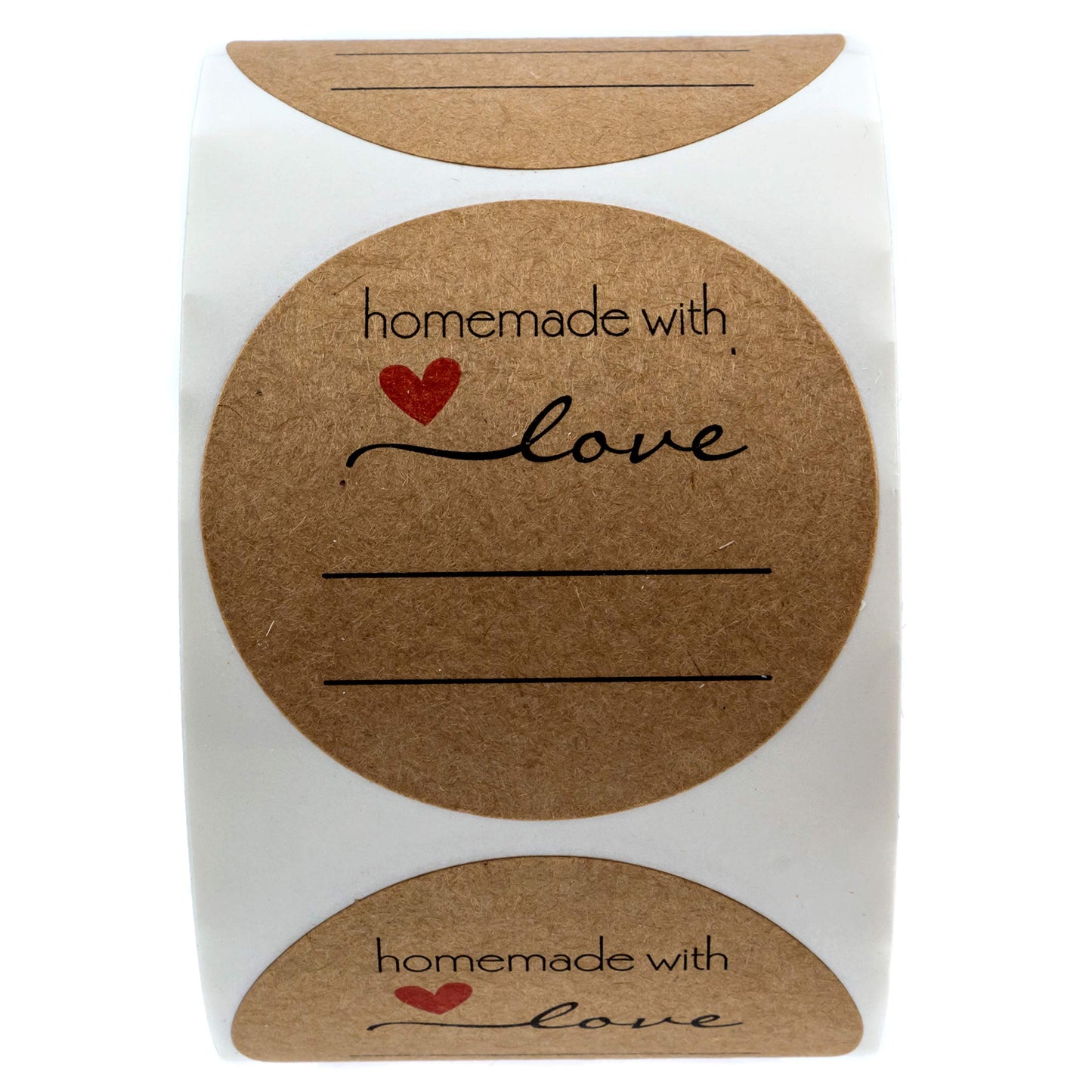 2" Homemade with Love Sticker with Writing Lines / 2" Round Homemade with Love Canning Label / 500 Jar Labels Roll/Made in The USA Homemade With Love With Lines