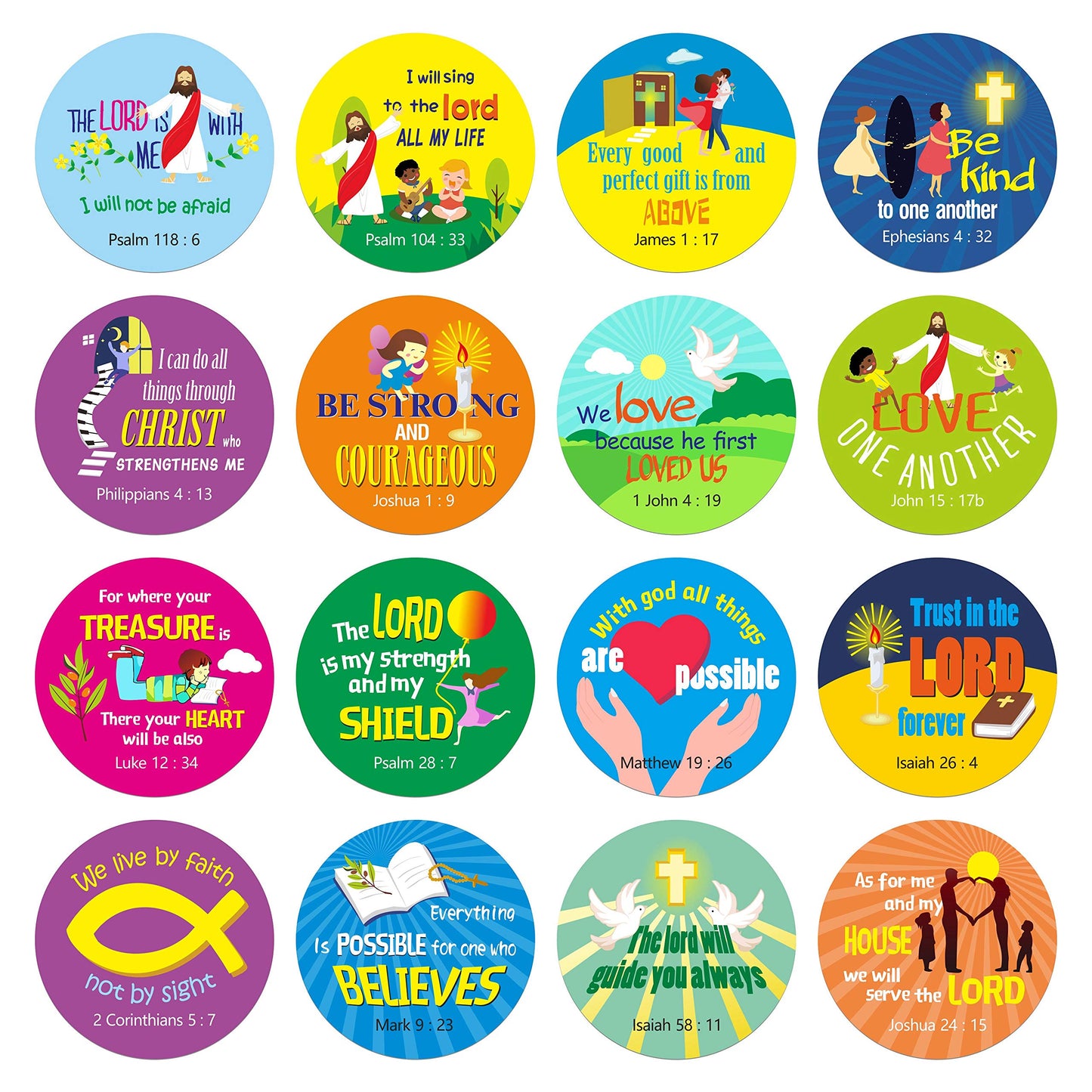 1200 Christian Prayer Faith Bible Verse Stickers in 16 Designs with Perforation Line (Each Measures 1.5" in Diameter)
