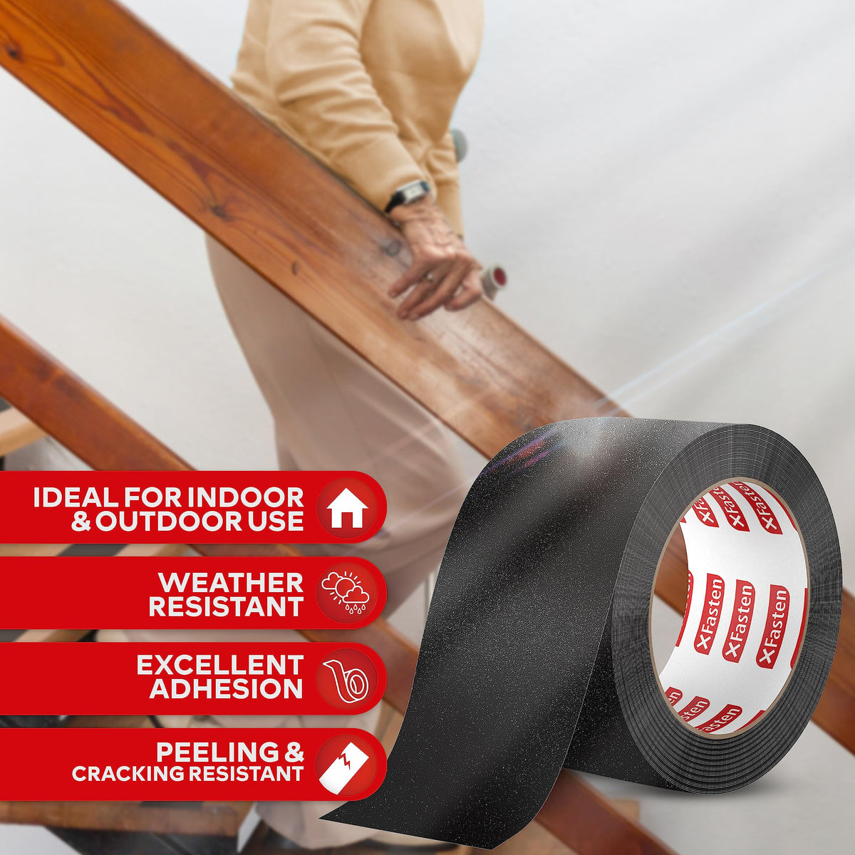 XFasten Season’s Greeting’s Starter Pack Gifts for Mom: Double Sided Carpet Tape 2 Inch x 40 Yards Bundle with Black Anti Slip Tape 4 Inch x 15 Feet