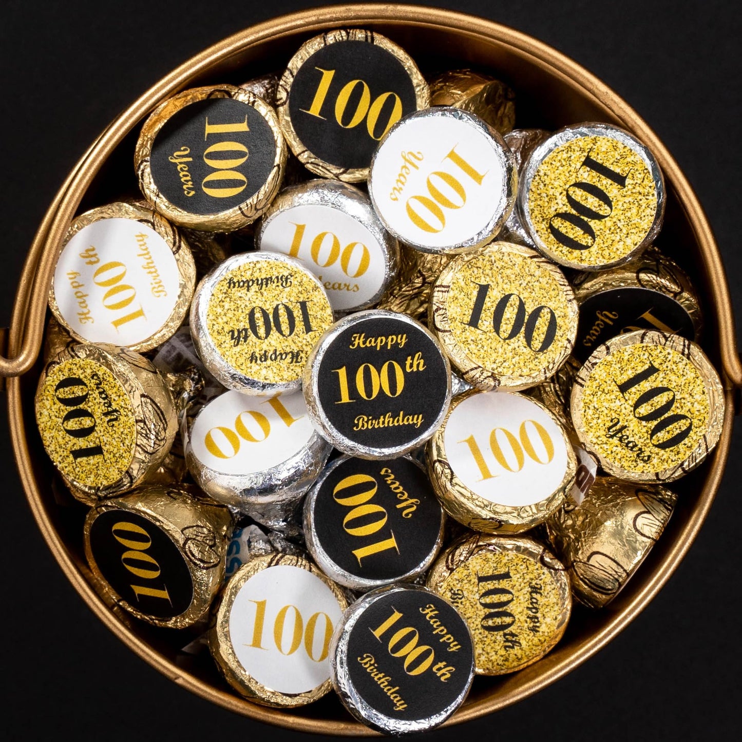 100th Birthday Kisses Stickers, (Set of 324) Chocolate Drops Labels Stickers for 100 Birthday, Party Favors Decor for Kisses. Made in USA, 9 Designs (36 Stickers of Each)