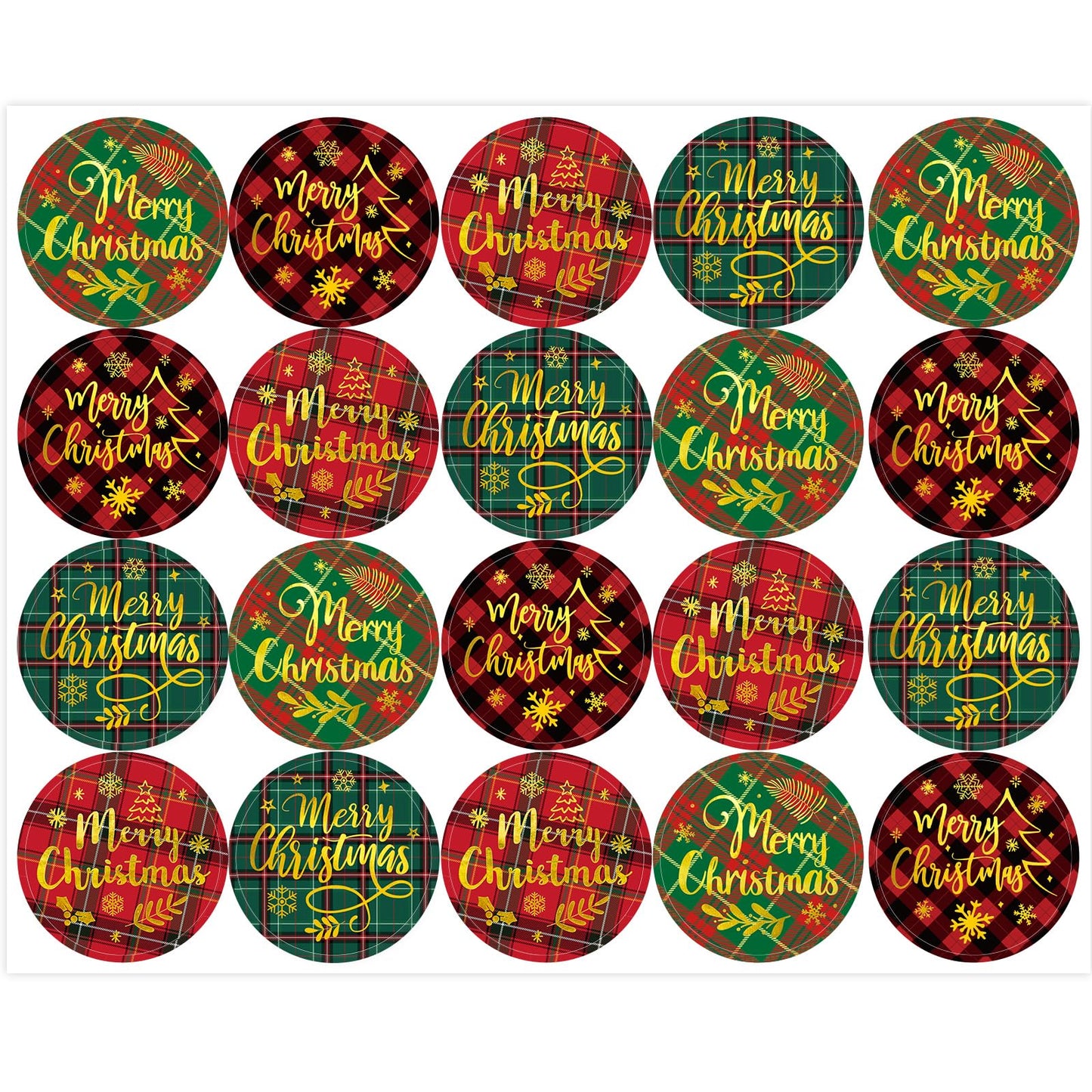 Merry Christmas Stickers Plaid Xmas Gold Foil Sealing Labels for Holiday Envelopes Cards Scrapbook Decor Supplies 100 Pcs