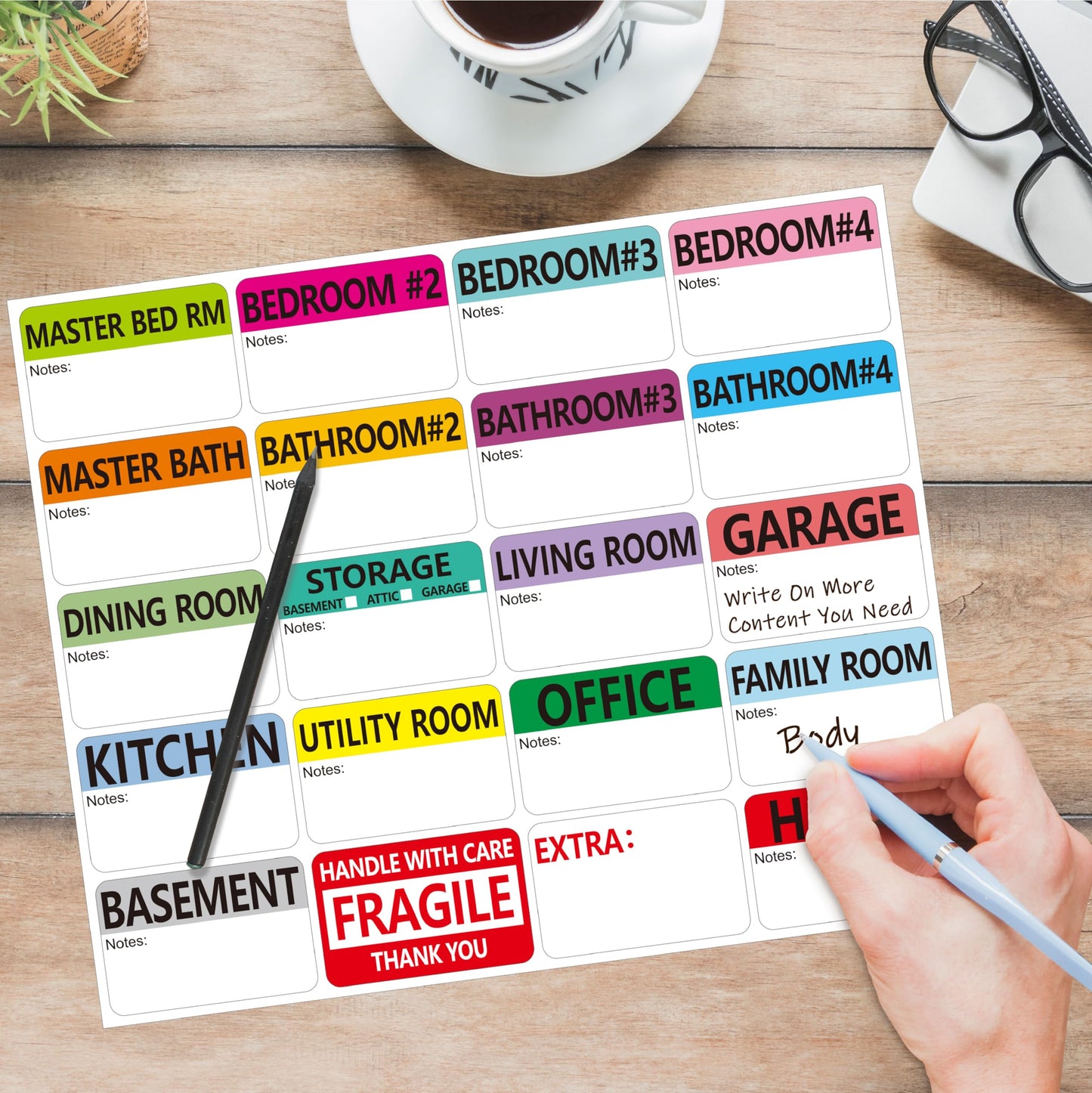 600 PCS Home Moving Labels, 20 Designs Color-Coding Packing Box Labels Pre-Printed Stickers with Writable Notes Areas (Each Measures 2” x 3”) 600