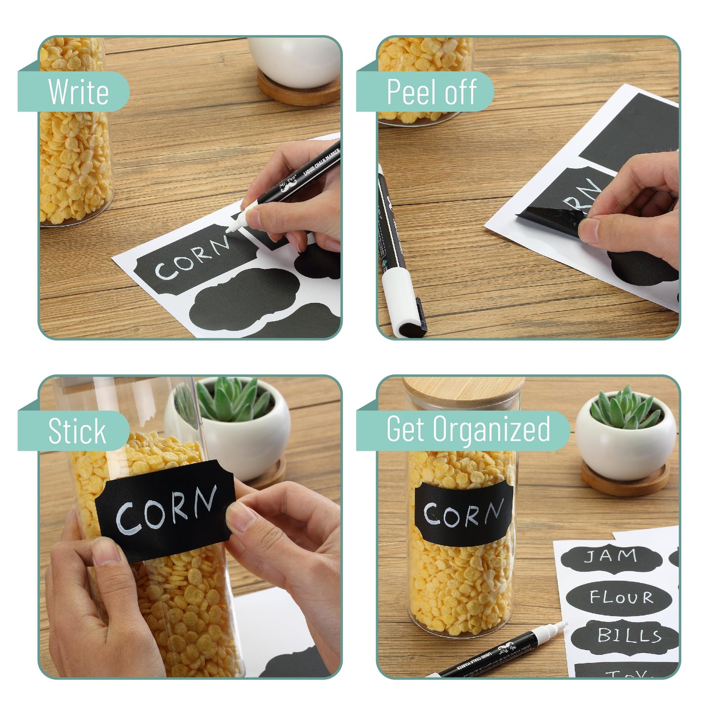Mr. Pen- Chalkboard Labels, 500 pcs, Assorted Shapes, White Chalk Marker and Small Towel, Labels for Storage Bins and Jars