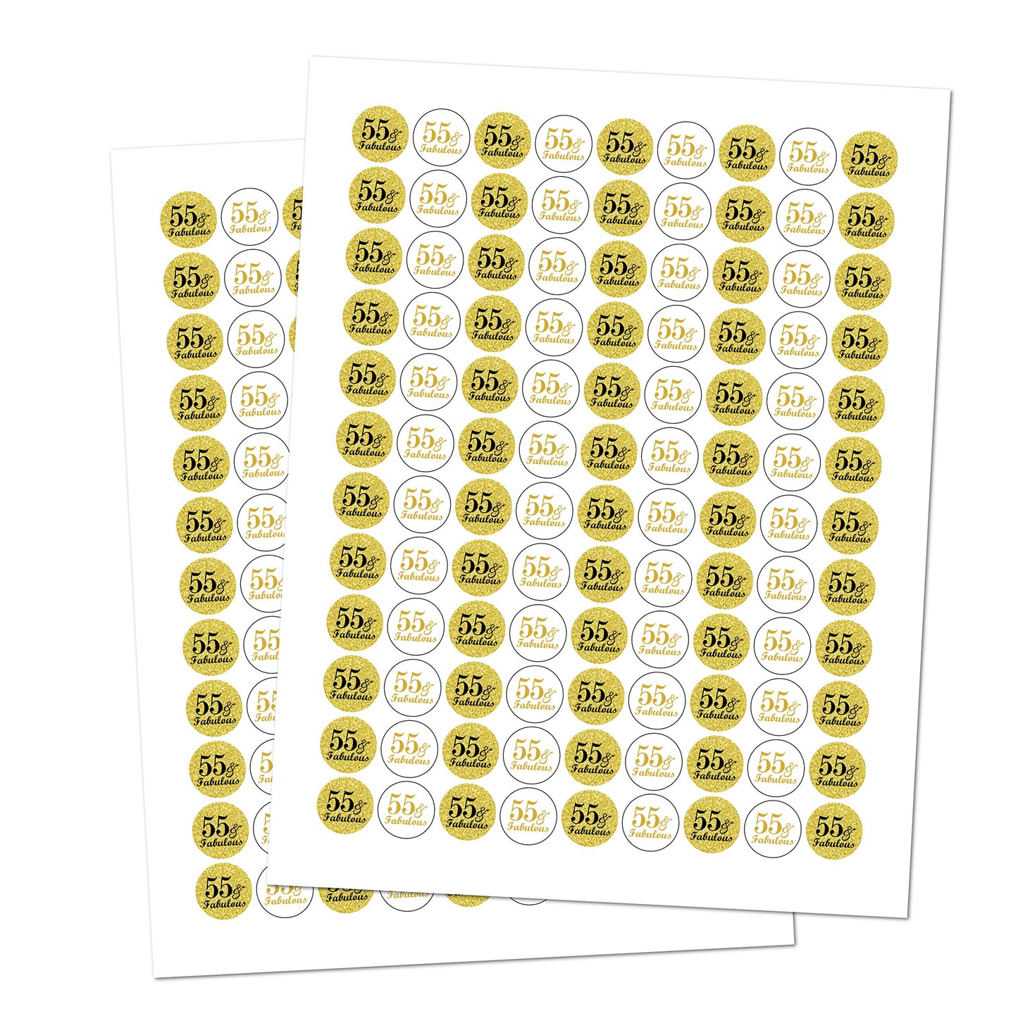 55 & Fabulous Birthday Gold Kisses Stickers, (Set of 216) Chocolate Drops Labels Stickers for Birthday Party, Party Favors Decor for Kisses. Made in USA