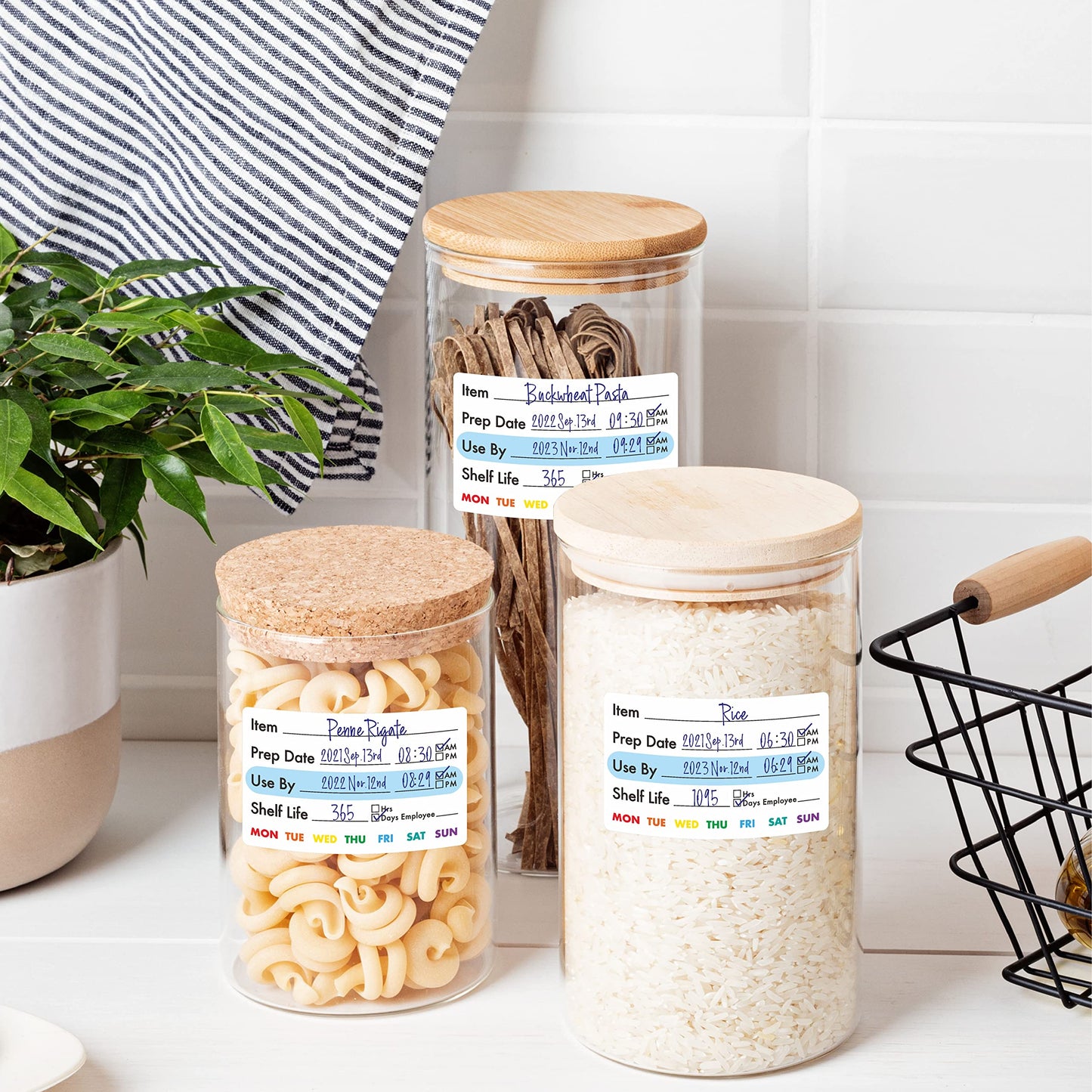 300 Removable Food Labels, Water/Oil/Tear Resistant Freezer Pantry Labels with Perforation Line No Residue Left for Food Containers Jars Kitchen Restaurant Storage Organization Style-b