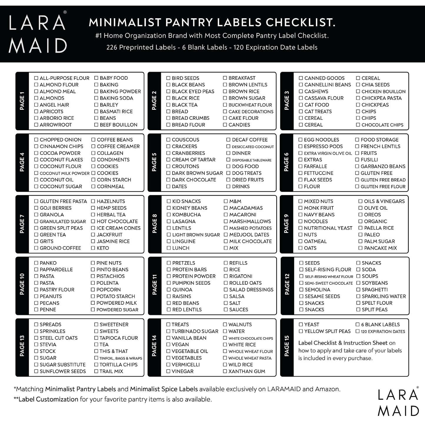 351 Ultimate Pantry Label Set, Black Text on White Vinyl Waterproof Label Sticker with Removable Adhesive- Fits on round, square and rectangle jars - Organize pasta, baking, legume and grain Pantry Labels Rectangle X-Large