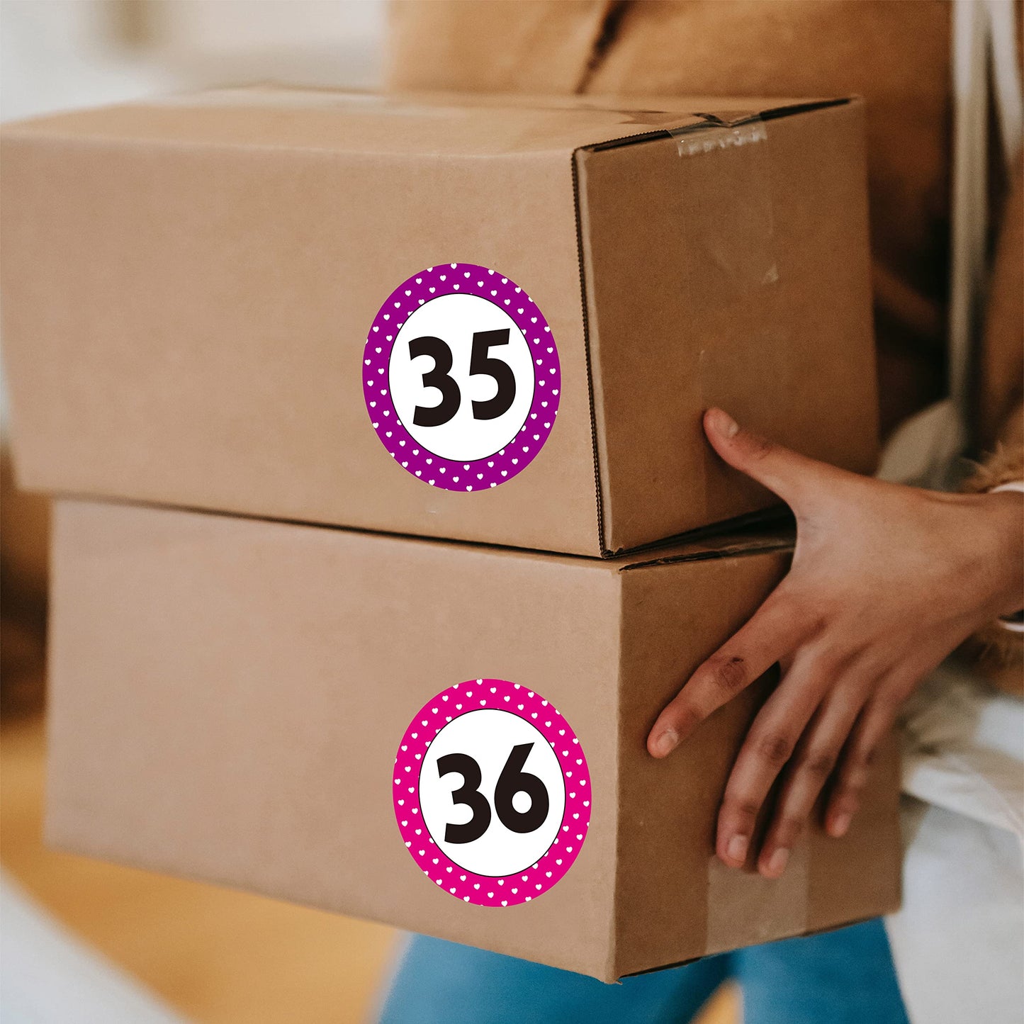 144 Large Round Number Stickers, 12 Sheets Consecutive Polka Dot Number 1-36 Label Self-Adhesive Number Stickers Erasable with PET Film for Indoor, Outdoor Office, Classroom, Storage, Boxes (3” Each)
