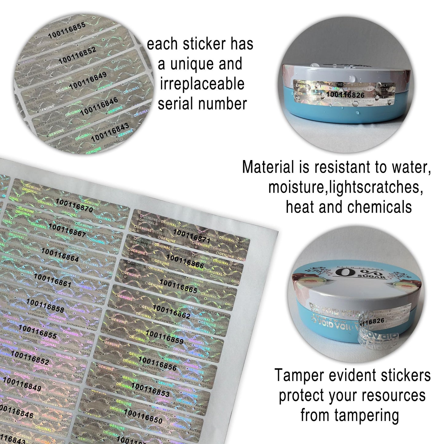 360 pcs Tamper Proof Hologram Stickers High Security Tamper Evident Seal Warranty Void Original Genuine Authentic Holographic Labels/Stickers w/Unique Sequential Serial Numbering(Silver) Silver5x1cm 360 pcs