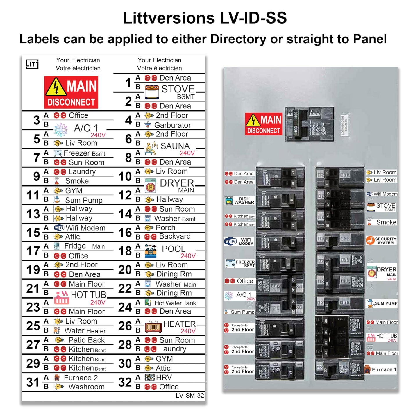 240 Pcs Circuit Identification Labels Markers Stickers Decals with Icons (Regular + Spacesaver 240 Pcs)