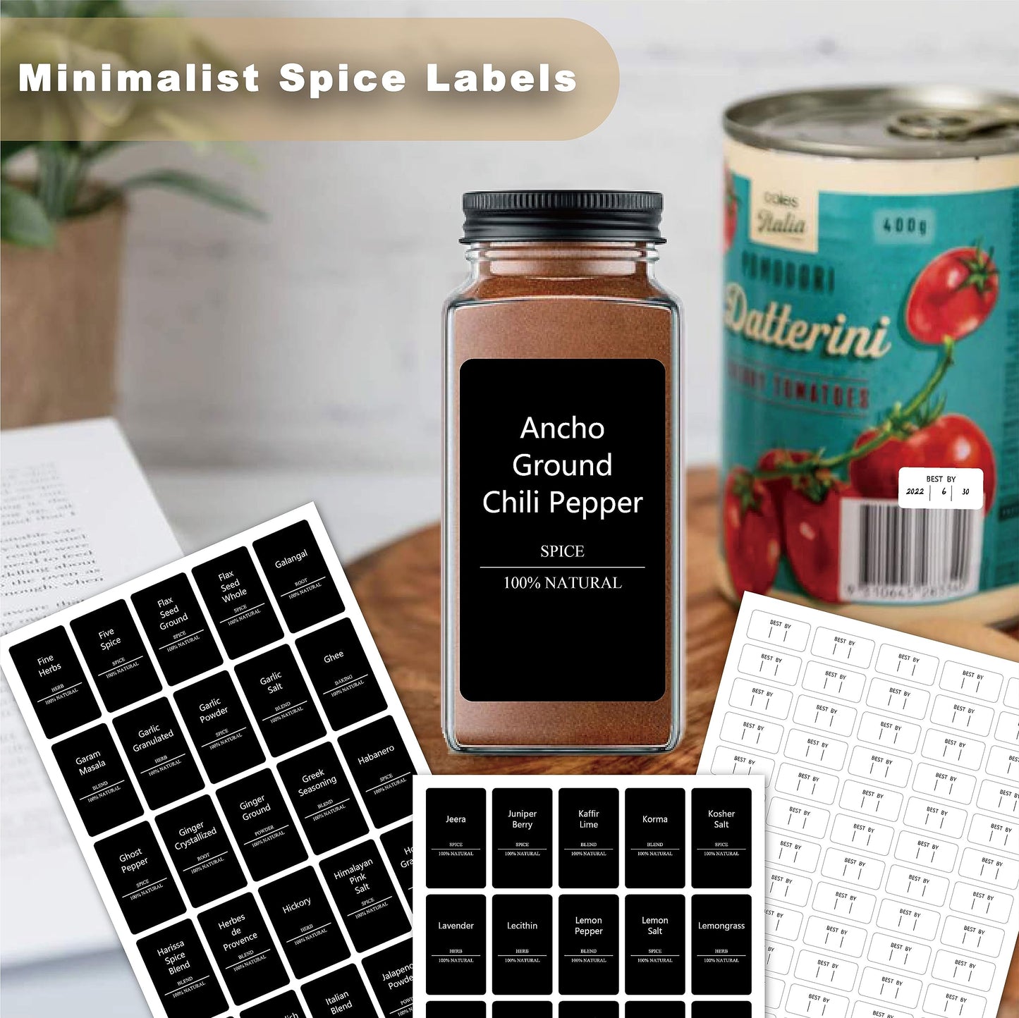 278 Pcs Spice Labels for Jars, All-Purpose Labels, Waterproof and Durable Label, Spice Pantry Names Preprinted,184 Most Common Spice Names + 16 Blank Labels + 75 Expiration Date
