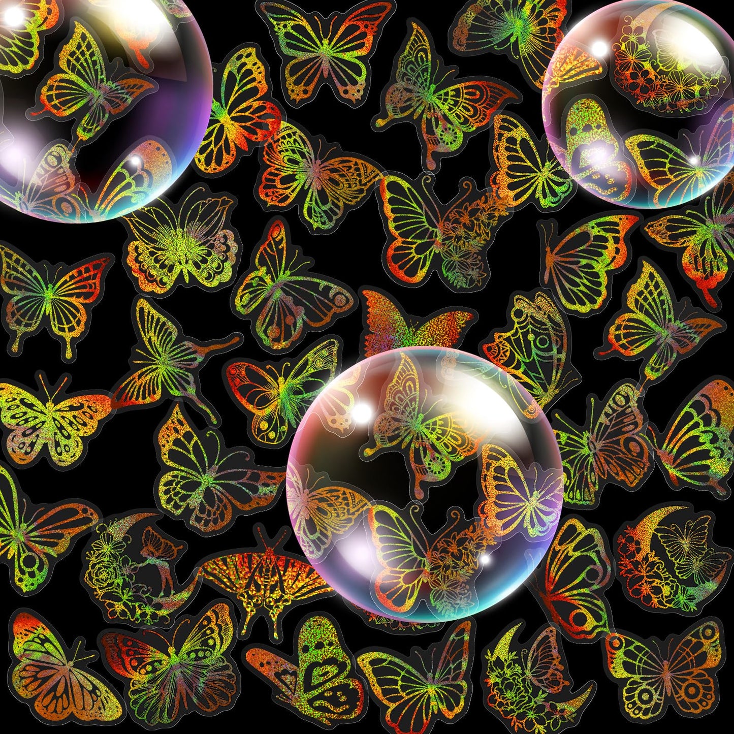 100PCS Holographic Butterfly Stickers, Gold Laser Transparent Waterproof Stickers, Self-Adhesive Labels for Scrapbooking, Water Bottles, Journals, Laptops, Wall Decoration