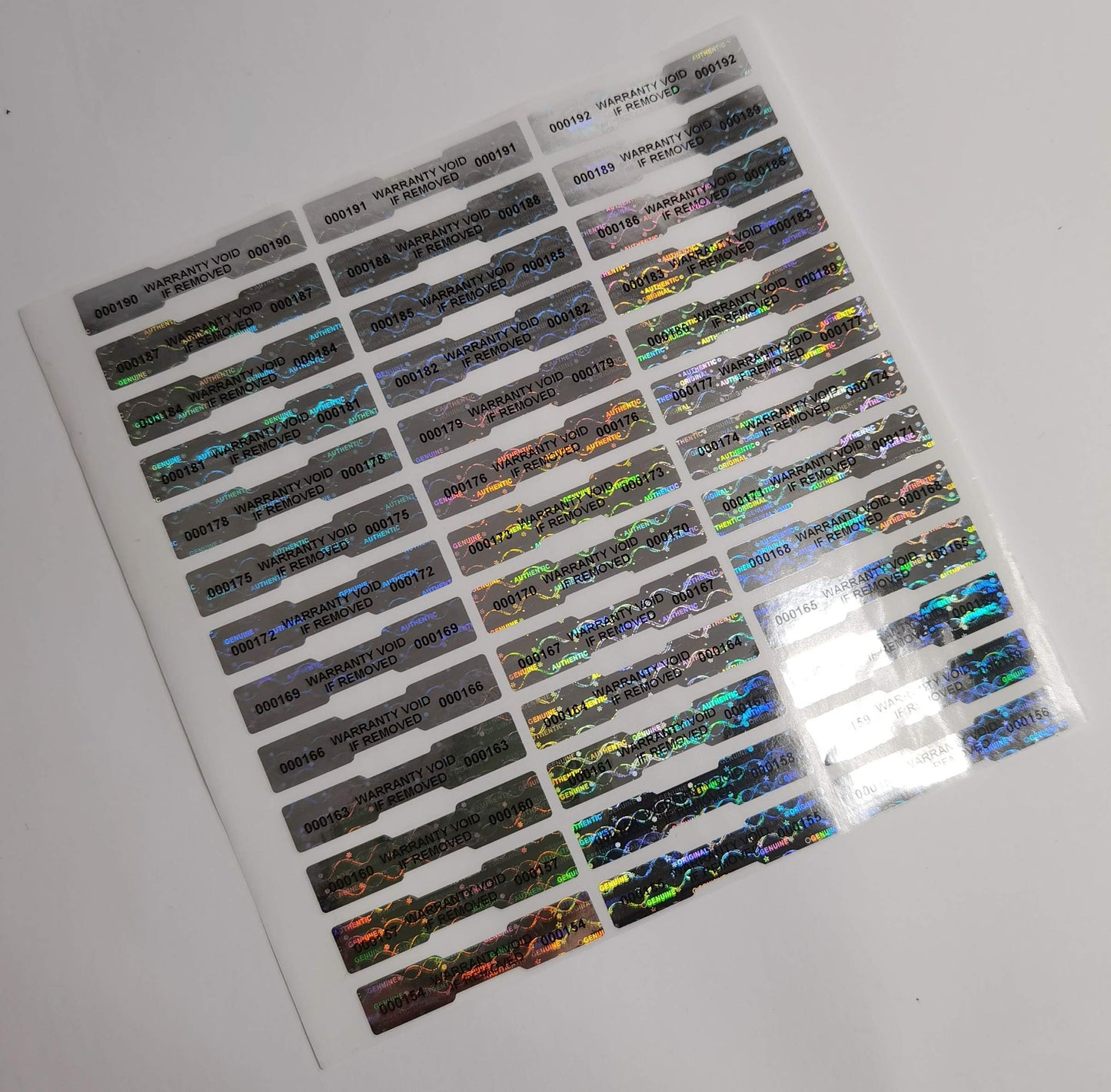 540 Pcs 1.968x0.39 inch Silver High Security Tamper Evident Seal Warranty Void Dogbone Original Genuine Authentic Hologram Labels/Stickers w/ Unique Sequential Serial Numbering Tamper Proof Stickers