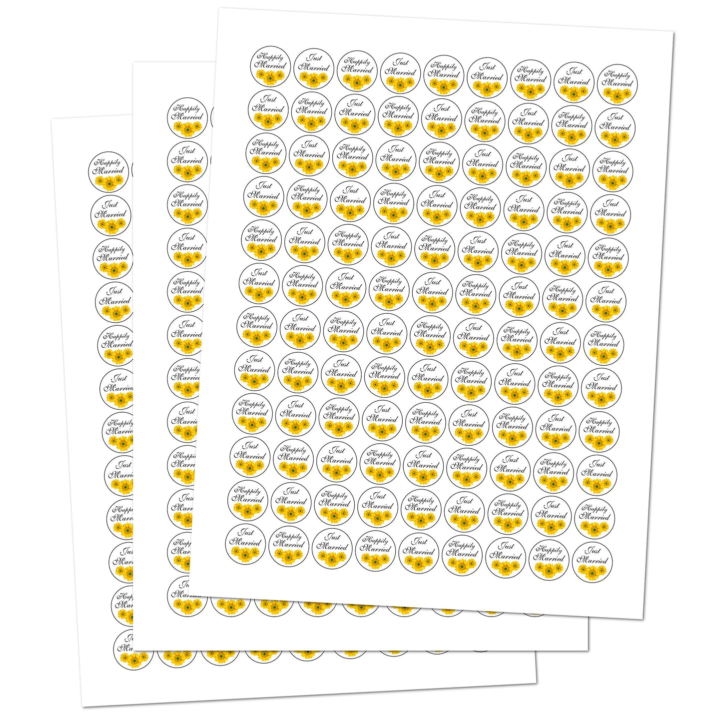 324 Sunflower Just Married Happily Married. Kisses Wedding Stickers, Floral Chocolate Drops Labels Stickers for Weddings, Bridal Shower Engagement Party Decorations. Made in USA