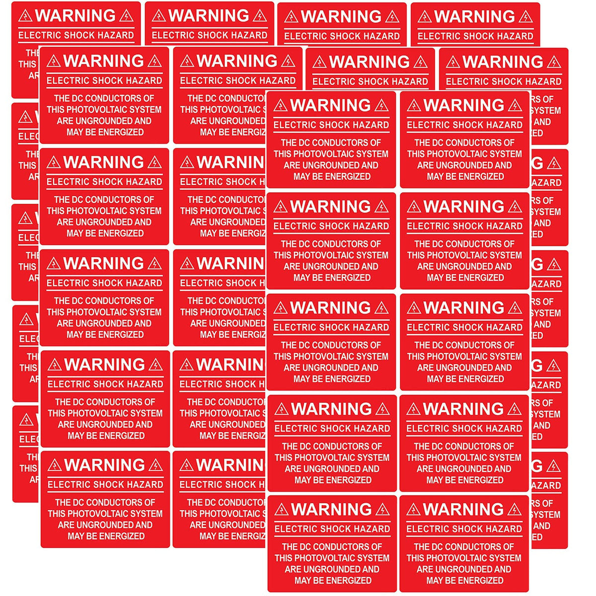 50PCS Solar Pv Labels for Electricians - Electric Shock Hazard Photovoltaic Warning Stickers for Ungrounded DC Conductors, UV Resistant & Waterproof (4"x3")