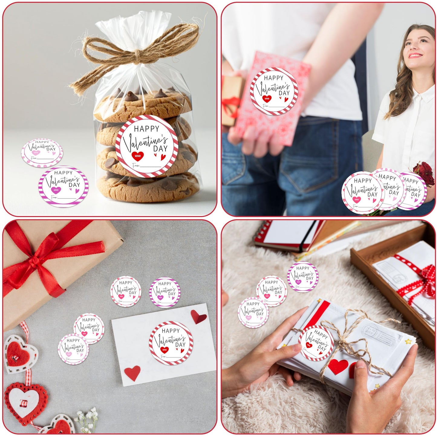 10 Pcs of 4 Different Design Valentine's Day Stickers, Happy Valentine's Day, Suitable for Gift Boxes, Envelopes, Snack Seals, Valentine Party Supplies & Favor - A01 Red & Purple & Pink