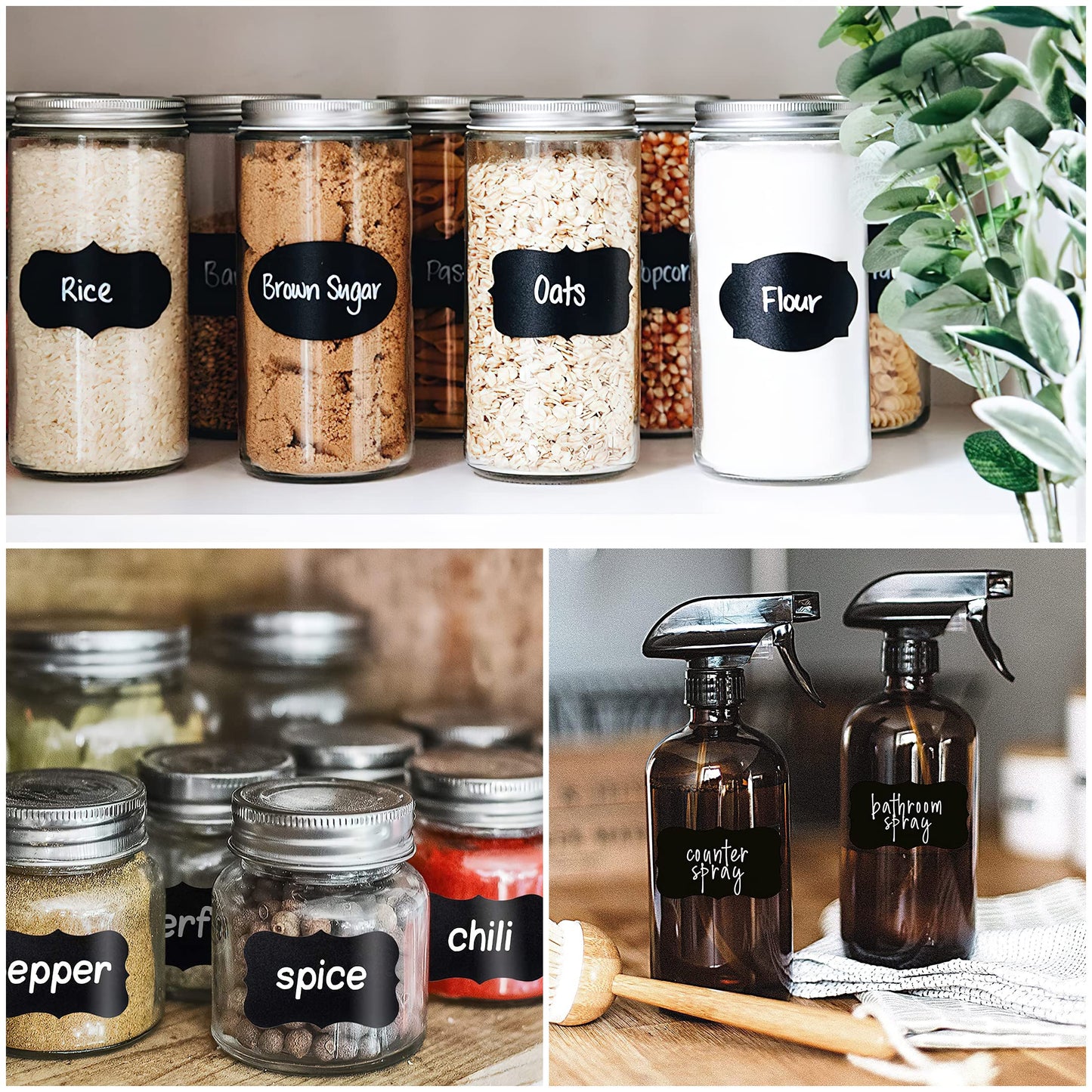 MUWOOB Chalkboard Labels, 120 Pcs Black Reusable Waterproof Labels Stickers with 2 White Chalk Markers, Kitchen Pantry Sticker Labels for Containers, Mason Jars, Condiments, Food Storage (Oval Shape) Oval