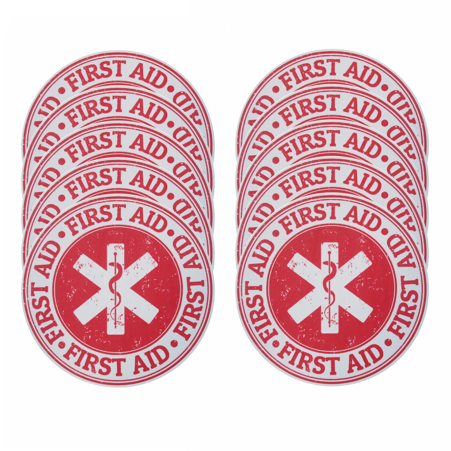 10 pcs 5'' X 5" First Aid Emergency Medicine Symbol Stamp Sticker Decal Design,Bubble Free Self Adhesive Stickers,Waterproof Emergency Treatment Labels