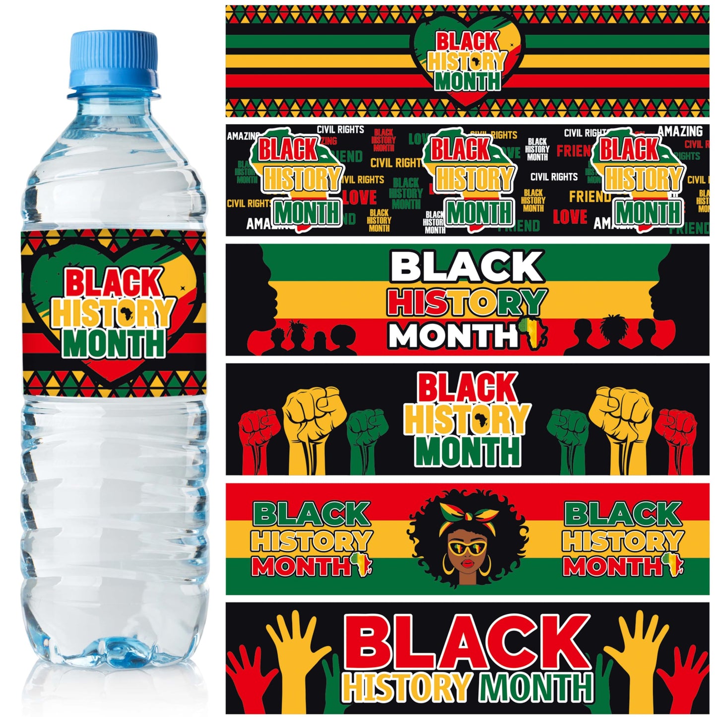 120Pcs Black History Month Label Stickers Black History Month Water Bottle Wrapper Label Decal for Freedom Day African American Celebration Patriotic Festival Party Supplies