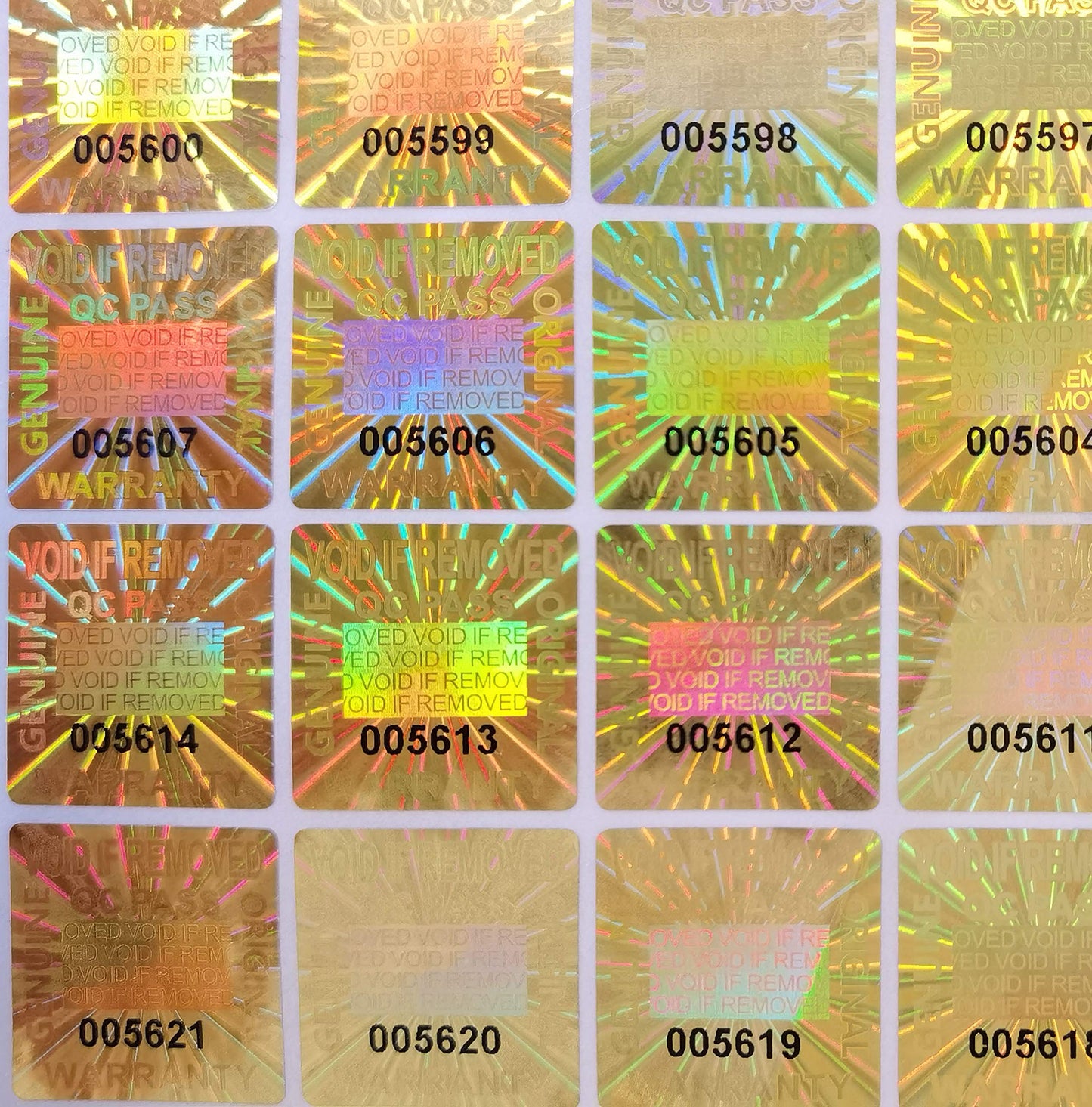 500pcs Laser Hologram Stickers Tamper EVIDENT Security Seal with Serial Numbers Void if Removed 0.787 inch Golden Square Hologram Label Tamper Proof Stickers