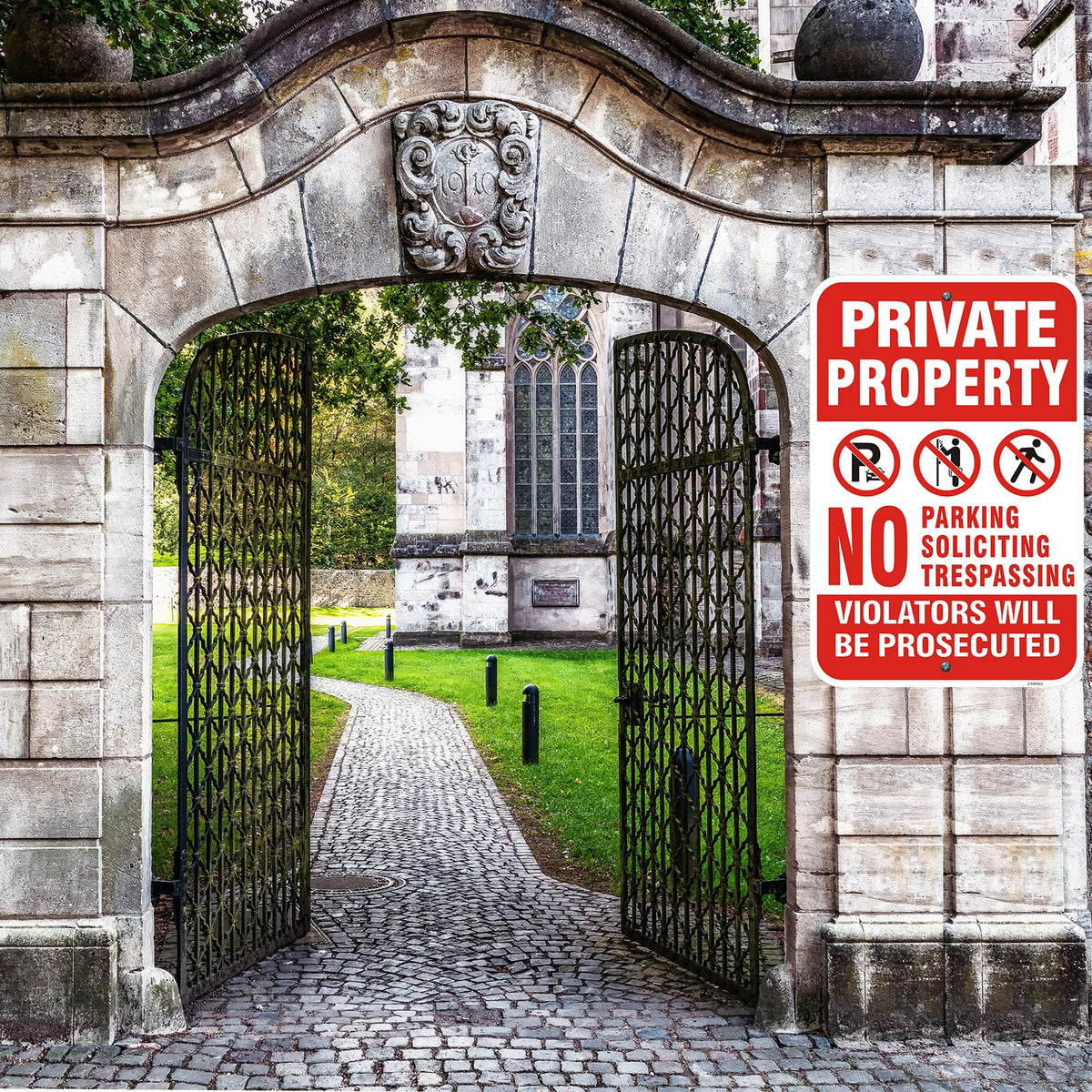 2 Pack Private Property No Trespassing Signs - 18x12 Inch No Parking No Soliciting Reflective with Violators Be Prosecuted Warning, Rust-Free Aluminum Weatherproof UV Protected for Yard, Driveway
