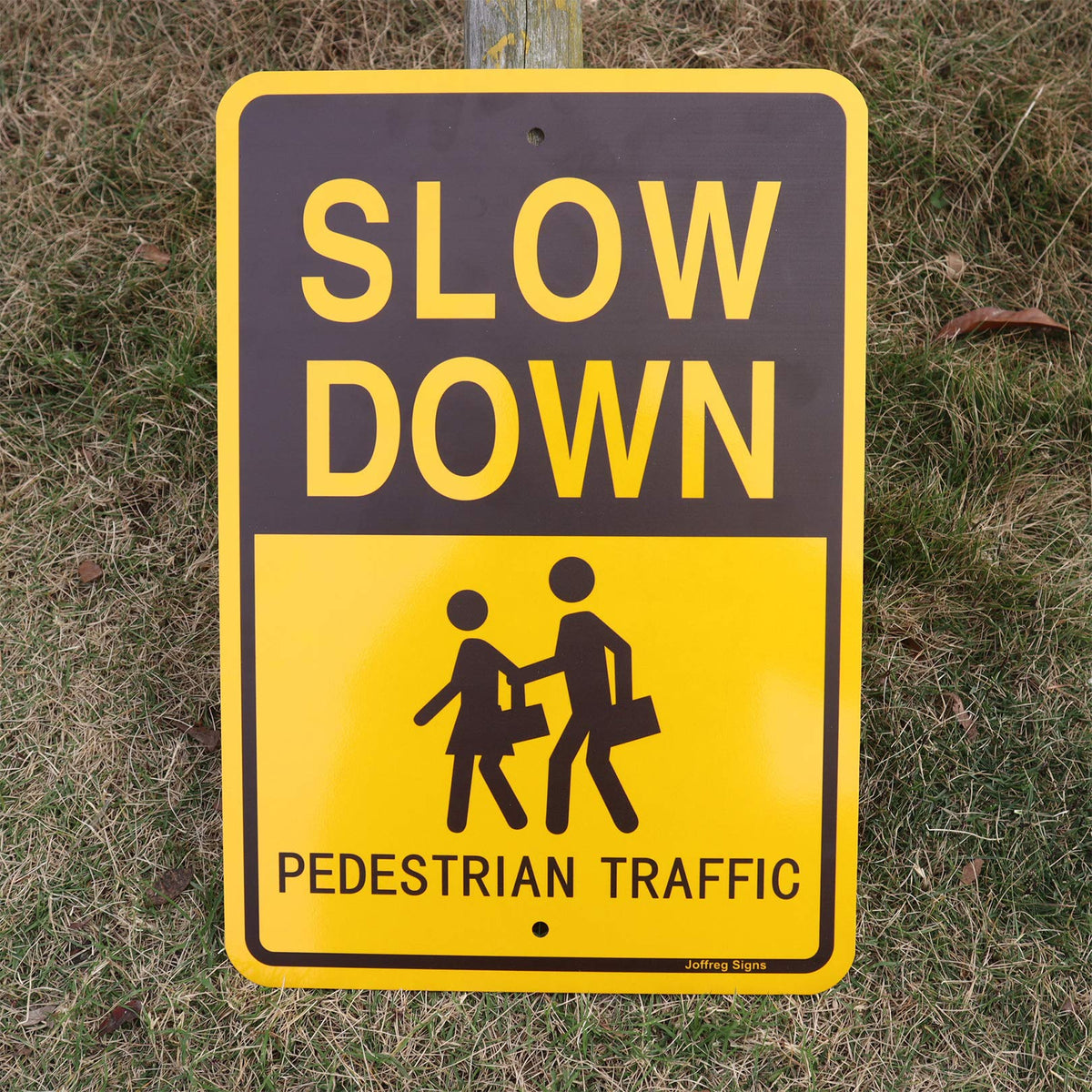 Joffreg Slow Down Pedestrian Traffic Sign,17 x12 Inches,Reflective Aluminum,UV Printed,Weather Resistant,Waterproof,Durable Ink,Easy to Mount,Outdoor Use(2 Pack) 2 Pack