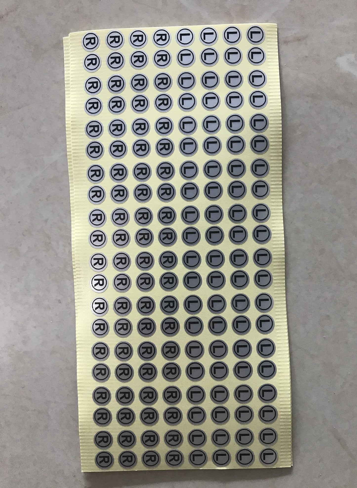5 Sheets 8mm L & R Waterproof L R Labels, Round Stickers for Earphone DIY Crafts, Silver Background Black Word