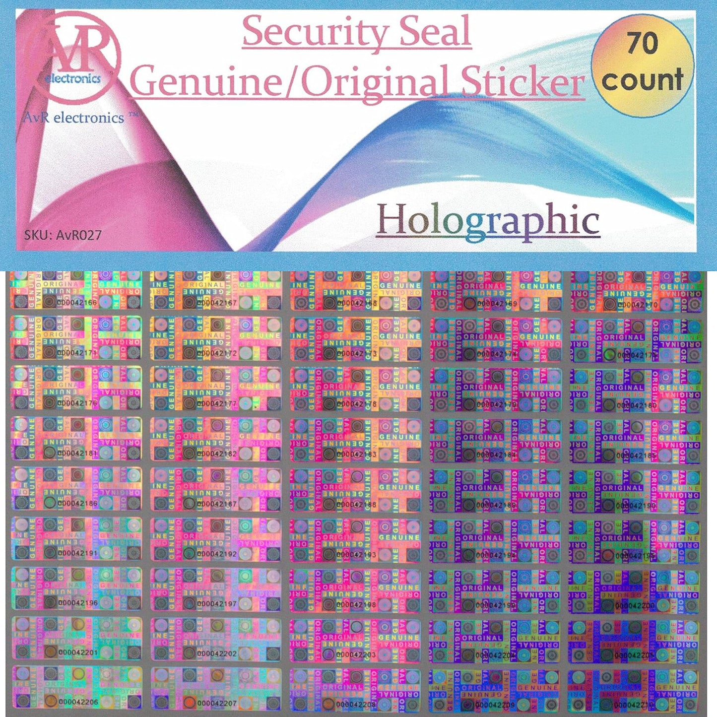 70 Tamper Proof Stickers, Tamper Evident Stickers. Genuine Original Holographic Security Seal, Tamper Resistant Hologram Foil Tape Feature with Serial Numbers. Strong Adhesive. (70 Stickers) 70 Stickers
