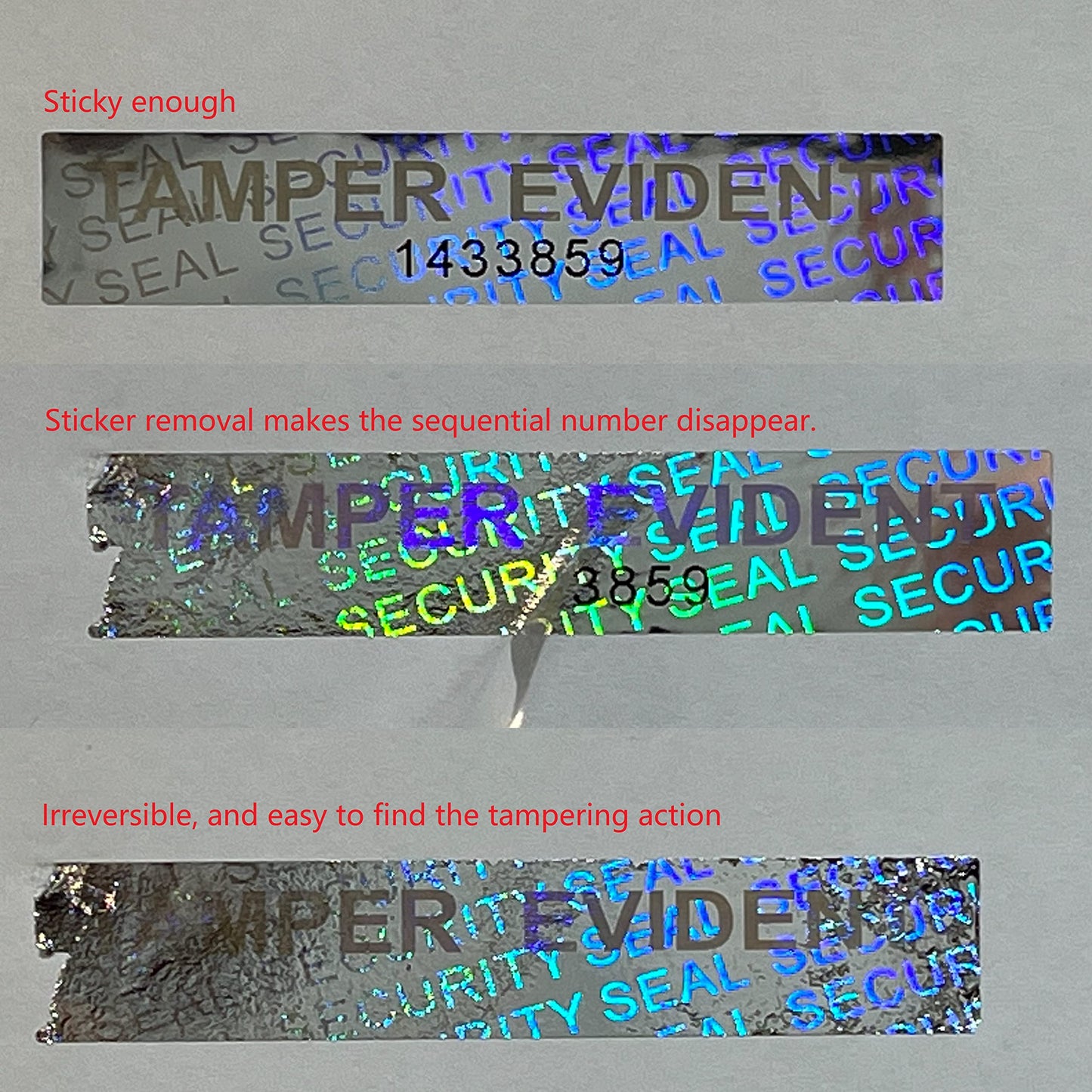 Tamper Evident Stickers Hologram Labels with Unique Sequential Number, 2.5'' x 0.5'' (240) 240