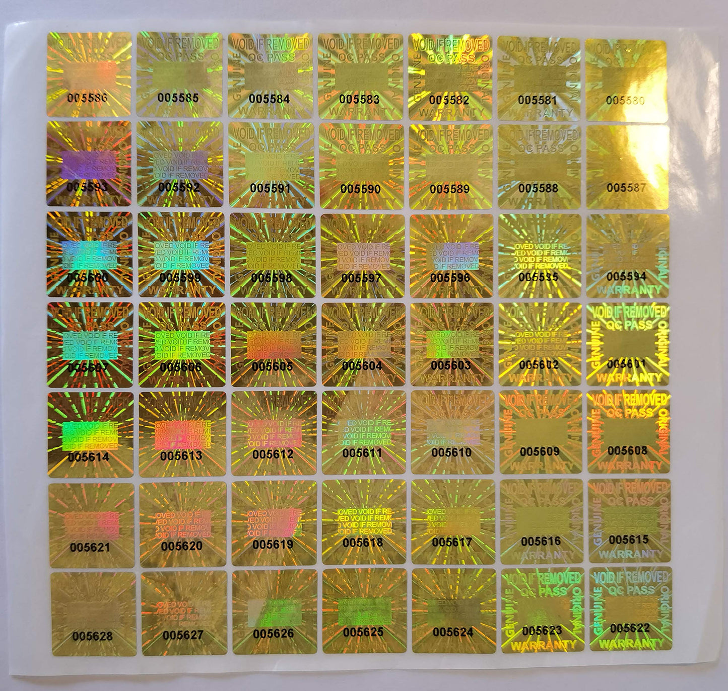 500pcs Laser Hologram Stickers Tamper EVIDENT Security Seal with Serial Numbers Void if Removed 0.787 inch Golden Square Hologram Label Tamper Proof Stickers