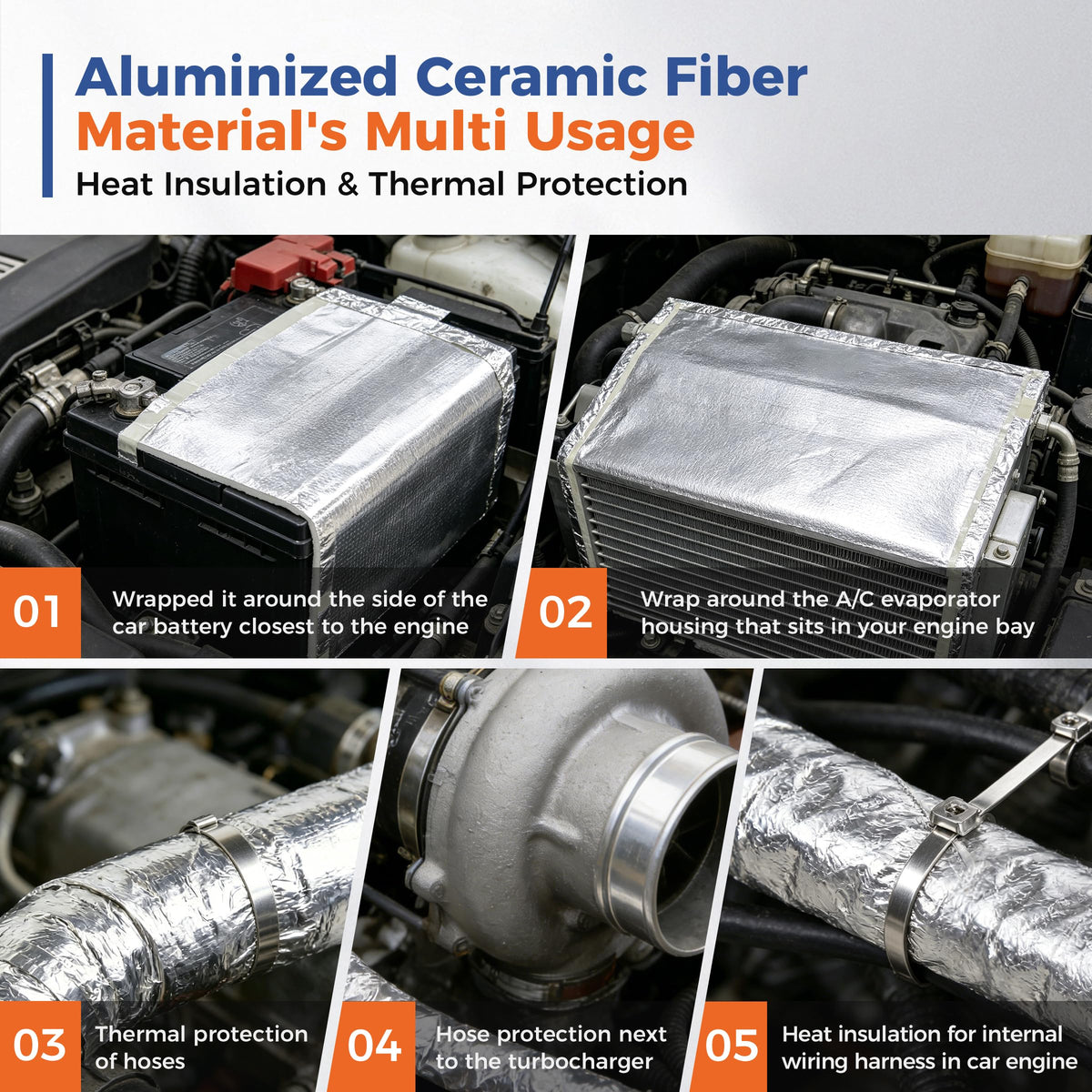 Automotive High Temperature Resistant Heat Shield Mat Aluminum Foil Ceramic Fiber Material Up to 2300℉ for Thermal Protection(None-Adhesive-195mil-15 x 24") 195mil-15"x24"