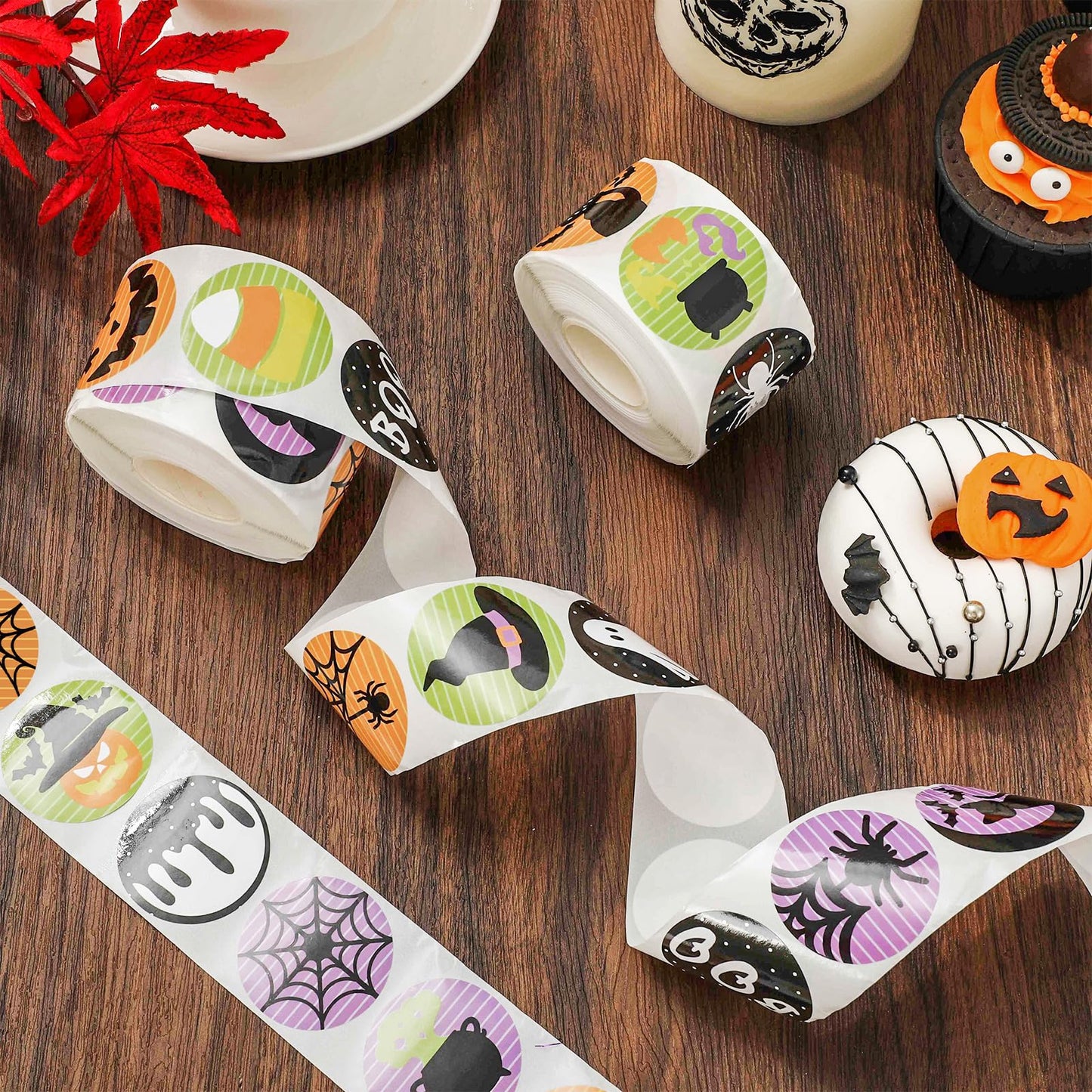 1000Pcs Halloween Stickers Ghost Pumpkin Witch Label Stickers Adhesive Paper Decals for Party Decor Supplies, 2 Rolls, 16 Designs