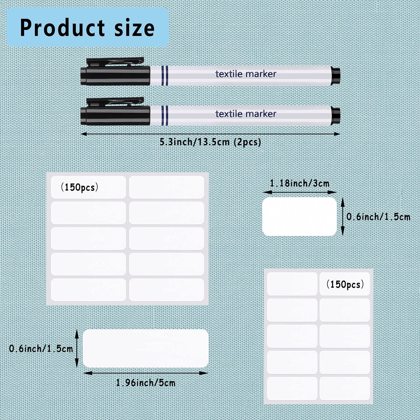 Honoson 300 Pcs Clothing Labels No Iron Fabric Labels Washable Name Labels Nursing Homes with Permanent Fabric Markers Camp School Daycare Laundry Shop Supplies, Rectangle, 2 Sizes