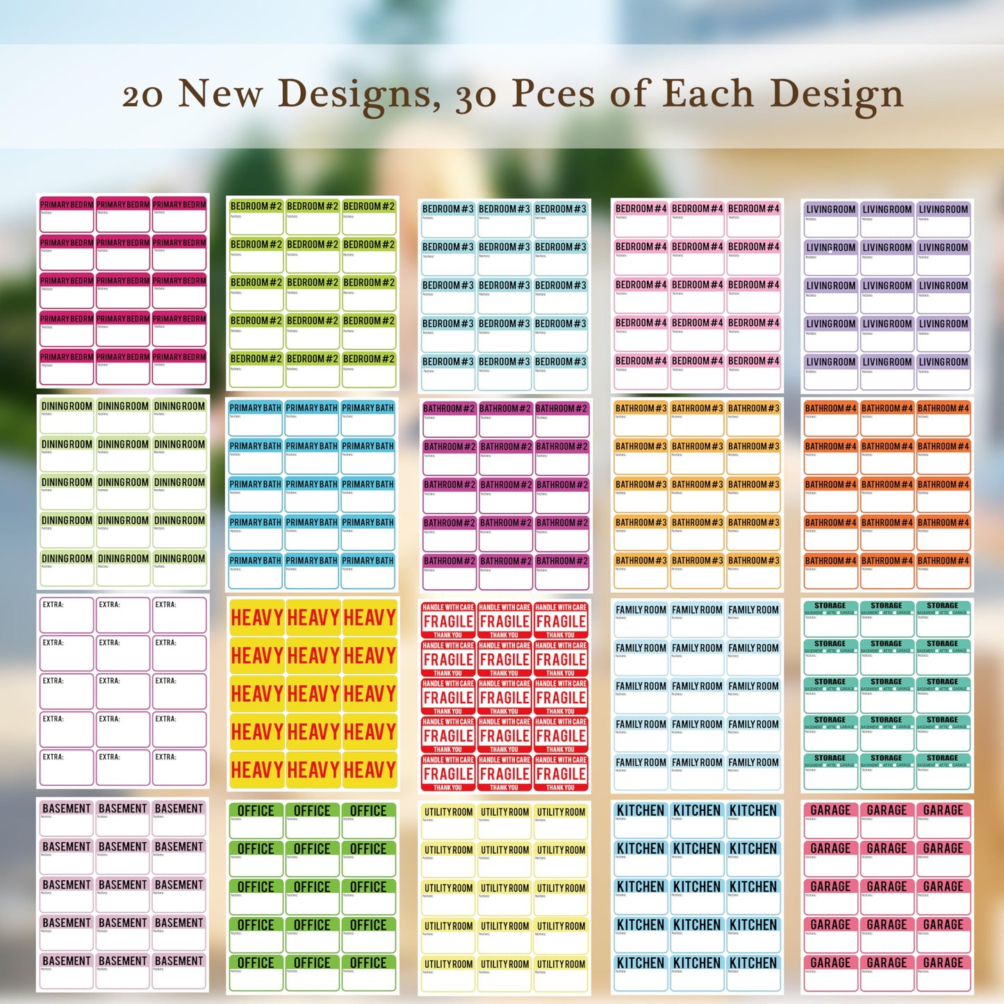 600 Pcs Moving Labels for Boxes, 3 x 2 Packing Labels for 3-4 Bedroom House, 20 Designs Including Fragile and Heavy Stickers