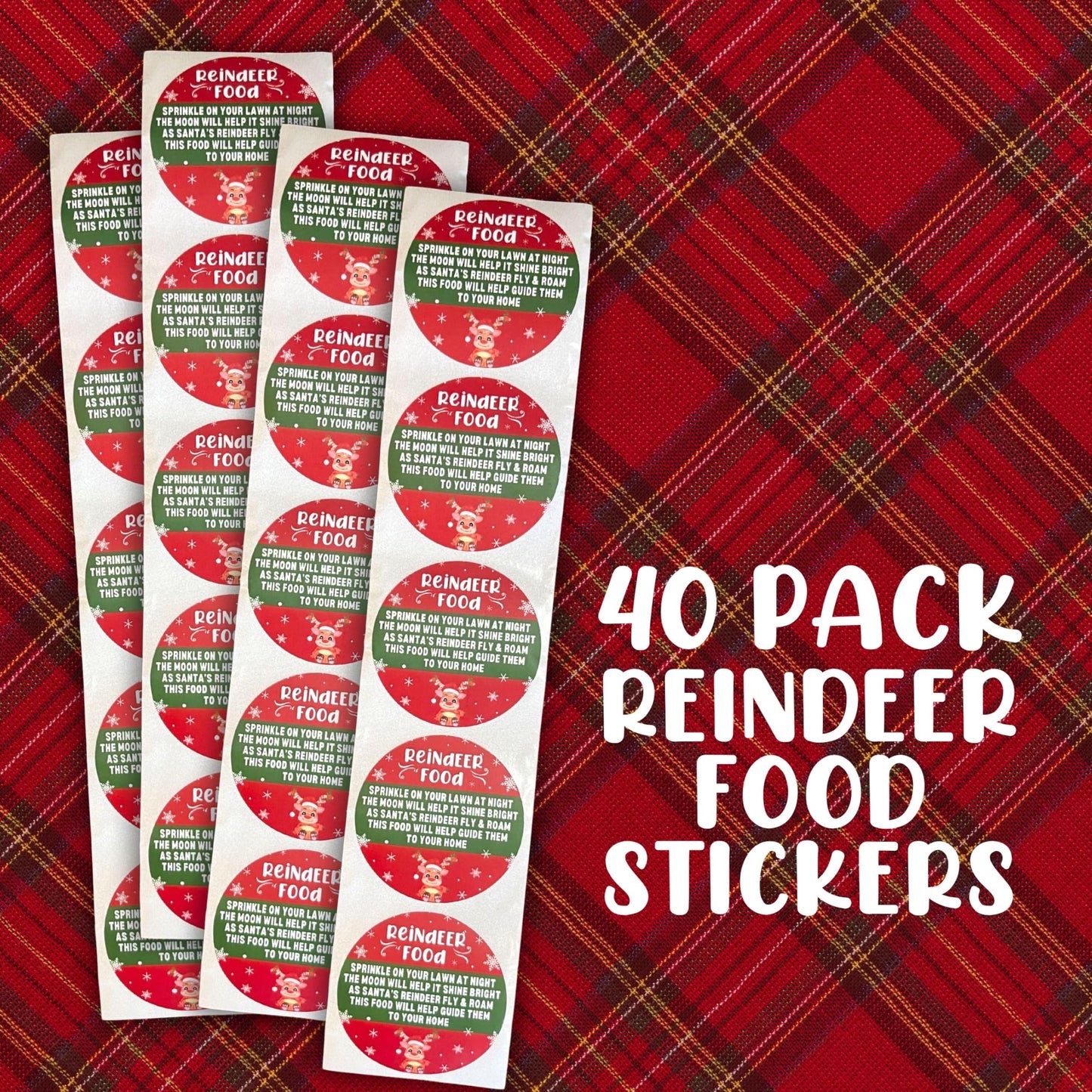 Magic Reindeer Food Holiday Sticker Tags | 40 Pack 2” Circle Label Stickers Santa Christmas DIY Baggies Poem Elf Making Kit Tradition Bulk REd Snowflake Treat Labels