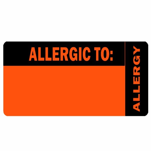 "Allergic To" Orange Allergy Labels 2" x 1" Labels (500 labels)