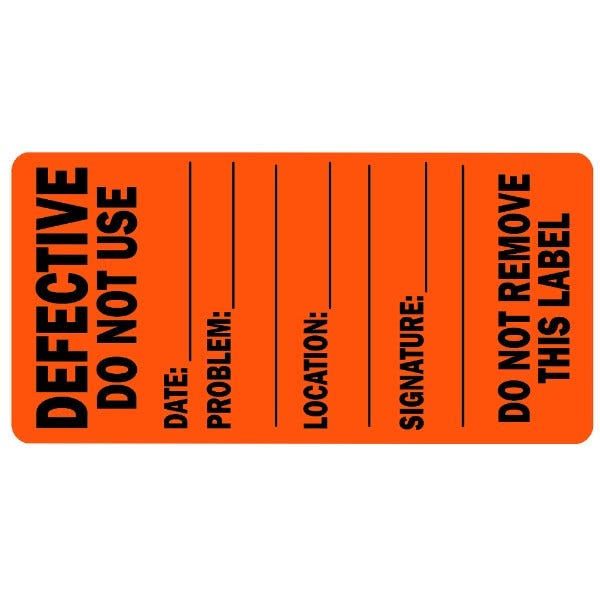 'Defective Do Not Use' Medical Labels 2" x 1" Orange Labels (500 labels)