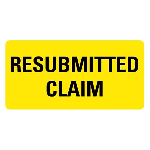 RESUBMITTED CLAIM Labels 2" x 1" Yellow Labels (500 labels)