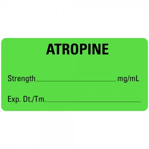 2"x1" Green ATROPINE Medical Healthcare Labels 2" x 1" Labels (500 labels)
