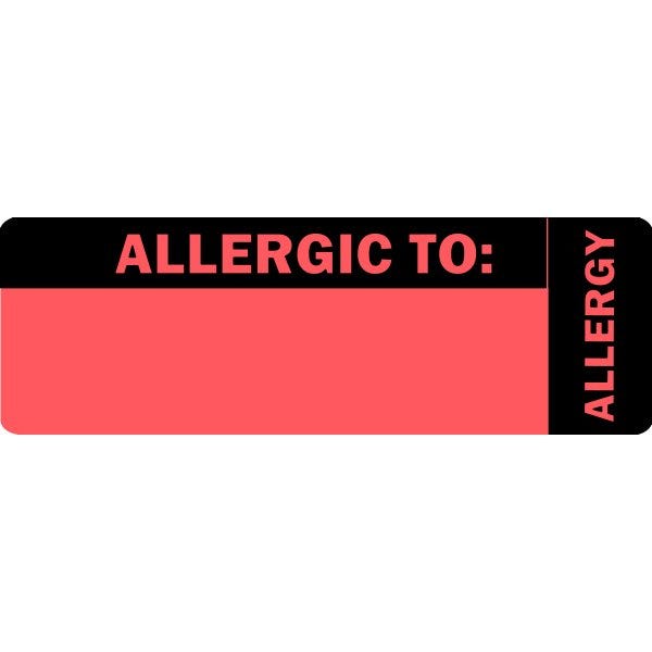 "Allergic To" Red Allergy Labels 2" x 1" Labels (500 labels)