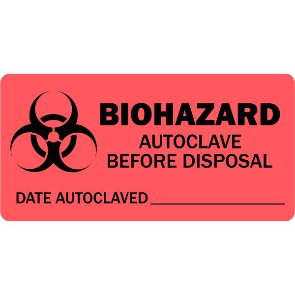 Biohazard Autoclave Before Disposal Medical Labels 2" x 1" Pack of 500 labels