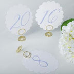 Wedding Table Numbers 1-20 for Wedding Reception with Gold Holders Scalloped Blue
