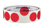 Red ChromaLabel 0.75-inch permanent color-coding dot stickers on a roll, ideal for organizational and labeling purposes.