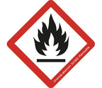 ChromaLabel 4x4 GHS02 Flammable hazard label, durable square D.O.T. industrial label, 4-inch size, red flame pictogram, 100 per roll