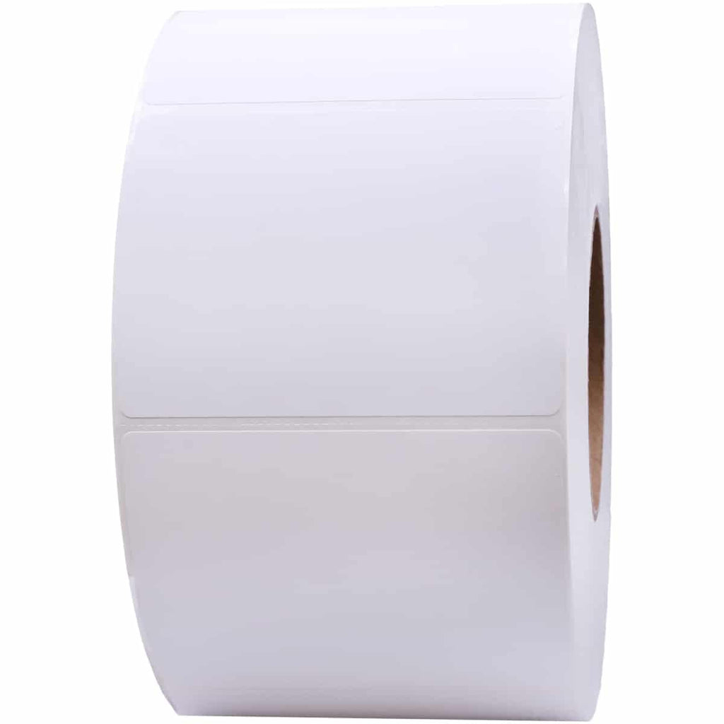 White perforated 4x6.5 inch laser and inkjet printer labels , 900 count on a 3-inch core.