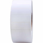 White perforated thermal transfer labels for laser and inkjet printers, 3x1 inch, 5500 count on 3-inch core.